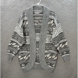 Vintage Sarah Taylor Sweater Womens Small Gray Cardigan Fair Isle Shawl Collar
